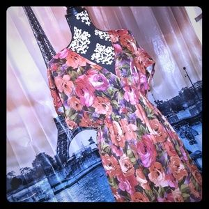 Floral Deep Neckline Dress